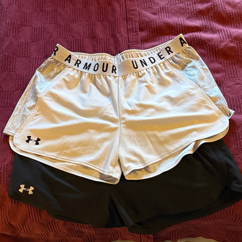 Under Armour Women's Athletic Shorts-2 pairs- light grey and black-Large